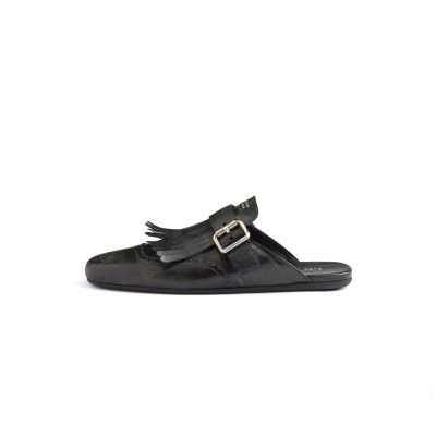 PRADA SHUFFLE FRINGED LEATHER MULES 1S973N